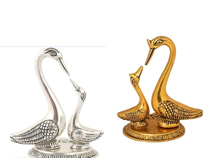 Enhance Your Home Decor with Exquisite Metal Bird Showpieces: Kissing Ducks, Love Birds, and Swans in Shimmering Golden, Silver, and Aluminium Finishes.