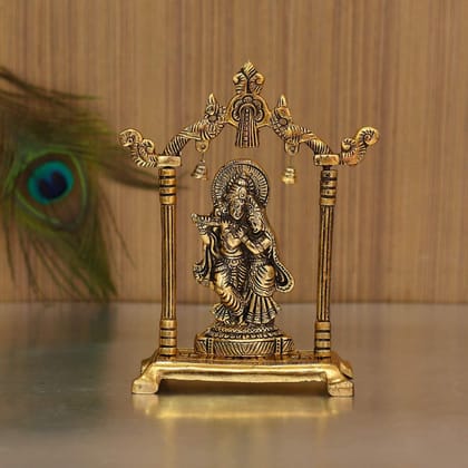 Radha Krishna Idols: Metal Gold Plated Sculptures for Home D�cor, Religious Occasions, and Festive Gifts (Size 7 x 5 Inches)