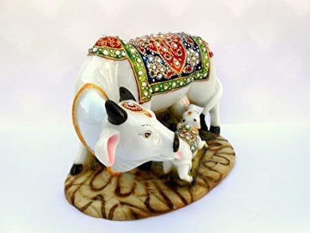 Patwari Arts Cow & Calf Good Luck Statue Decorative Marble dust/Polyresin Cow and Calf Showpiece Idols and Figurines, 5x3x3 Inches.