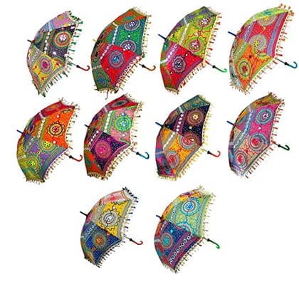 Patwari Arts Sun Protection Rajasthani Umbrella Handicraft Walking Stick Umbrella 10 Pcs Navratri Decoration Items, Decorative Umbrella (Diwali Decoration Umbrella).