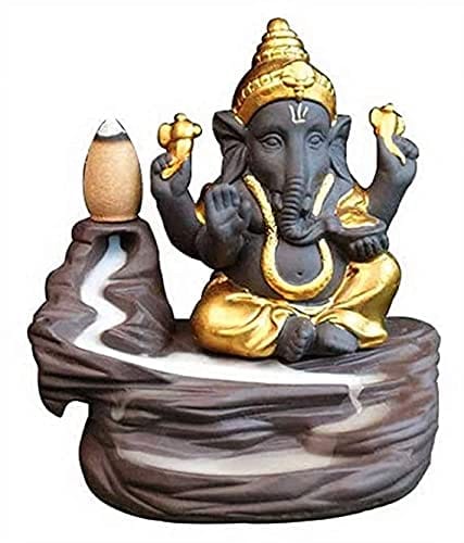 Patwari Arts Lord Ganesha Smoke Backflow Cone Incense Holder Showpiece, 4 x 5, Multicolour, 10 Smoke Backflow Scented Cone .