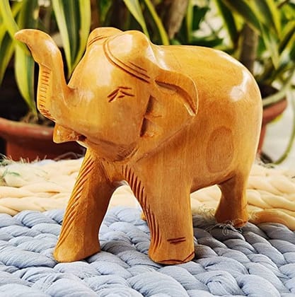 Patwari Arts Handmade Natural Wooden Finishing Designing Elephant Showpiece Statue for Decoration of Bedroom Living Room Decor Items (2 Inches).