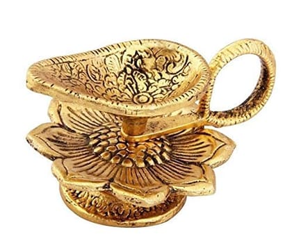 Metal Chirag Diya for Pooja or Puja Deepak Article Accessories (4X3 inch, Gold).