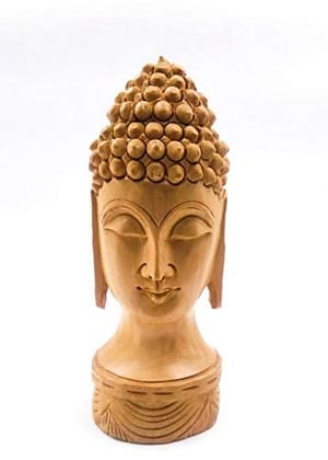 Wooden Lord Buddha Head - A Handcrafted Product for Home Decor (Made in India by Artisan) (5 Inches).