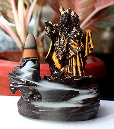 Lord Radha Krishna Statue Smoke Fountain Backflow Incense Holder Decorative Showpiece with 10 Free backflow Cones.