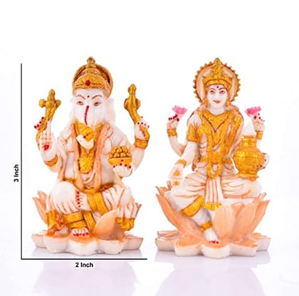 Ganesh Ji & Laxmi Ji Marble Dust Murti for Car Dashboard, Pooja Room, God Idols, Home Temple Decor Idols (Size: 3 Inches).