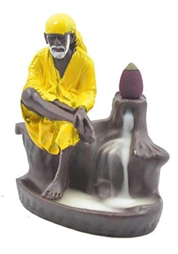 Yellow Sai Baba Polyresin Smoke Backflow Cone Incense Holder Decorative Showpiece(Conical, Yellow).