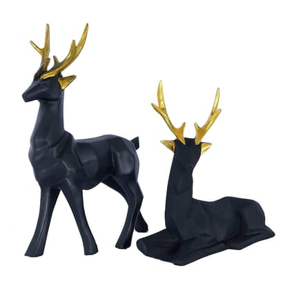 Black Hiran/Deer Showpiece for Table Decoration of Home and Office Set of 2.