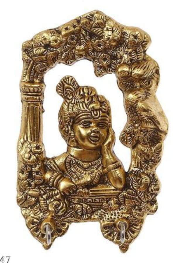 Metal Bal Gopal Framed Baal Krishna with 2 Hooks Religious Wall Decoration Showpiece.