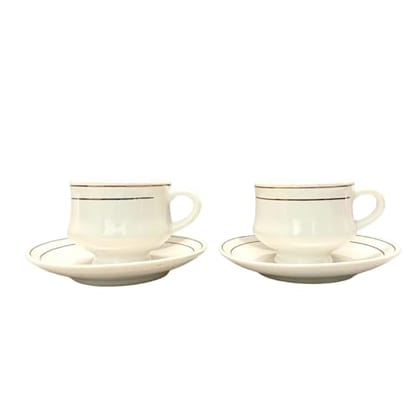 STOREPEDIA Fine Bone China White Cups and Saucer with Golden Line, Cup and Saucer Set for Tea Milk Coffee Chai, Teacup Set, Cup & Saucer Sets, (2 Cups and 2 Saucer) 150 ml Tea Cup Set of 2