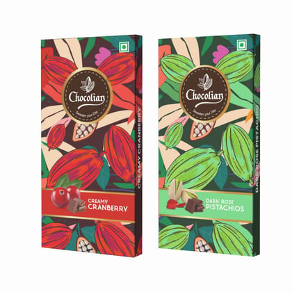 Chocolian Bakers Creamy Cranberry & Dark Chocolate with Rose Pistachio | Dark Chocolate | 100% Veg | Eggless |