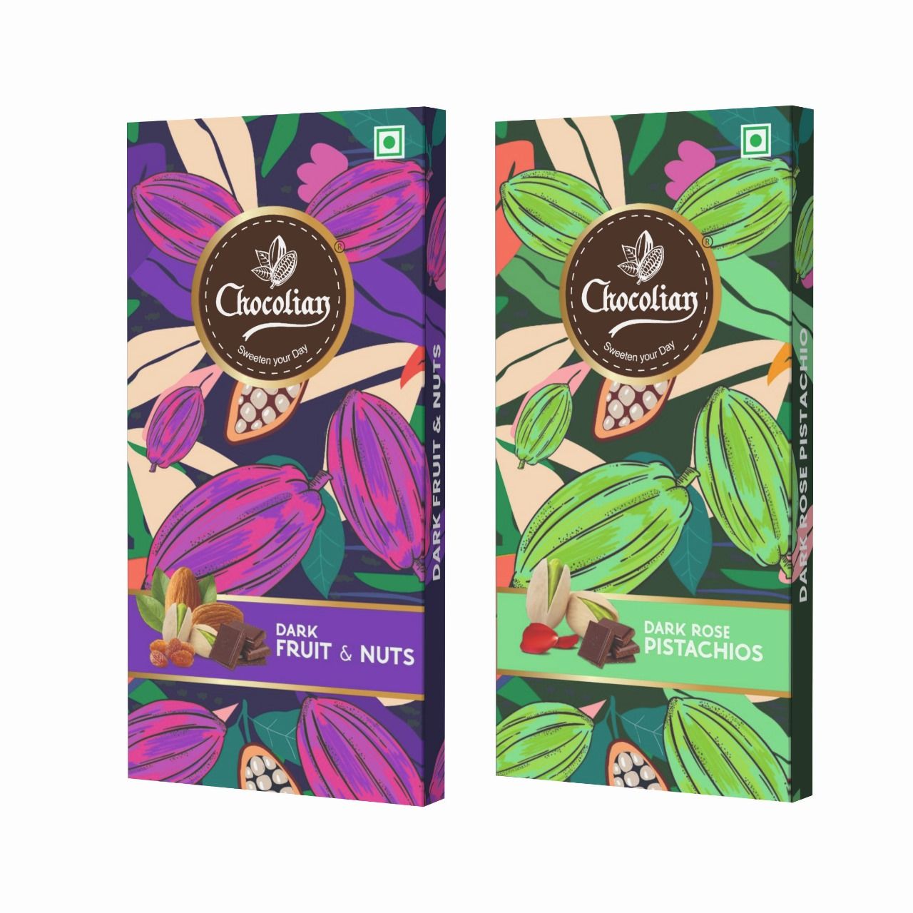 Chocolian Bakers Dark Chocolate with Fruit & Nut & Dark Rose Pistachio | Dark Chocolate | 100% Veg | Eggless |