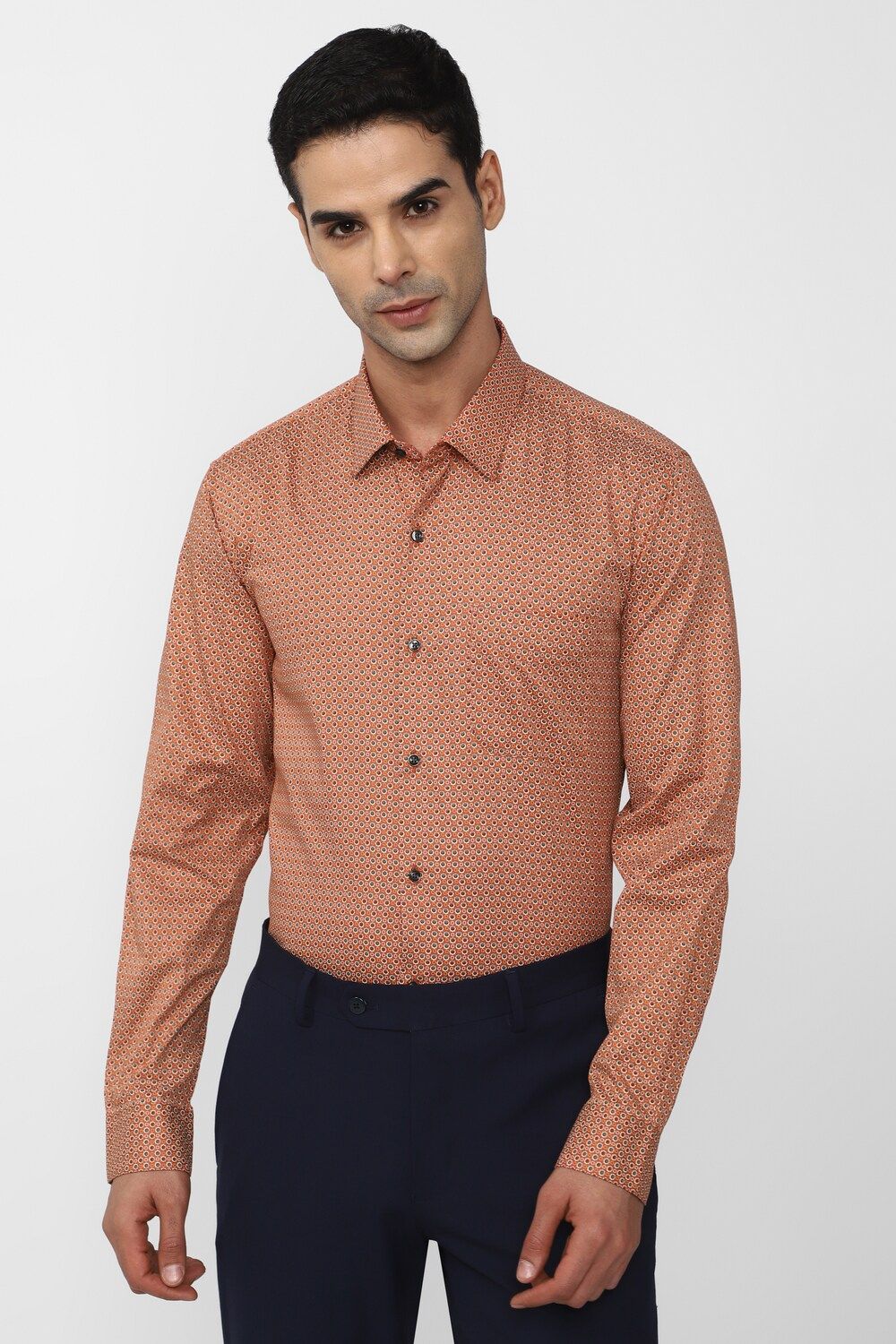 Men Orange Regular Fit Formal Full Sleeves Formal Shirt