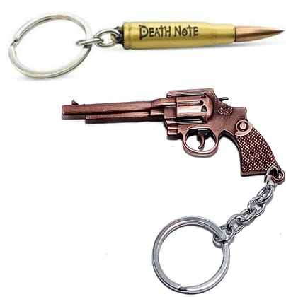 KD COLLECTIONS Combo of PUBG Revolver Keychain & Gun Bullet Keychain Metal – Brown Golden Color – 2 Keychains