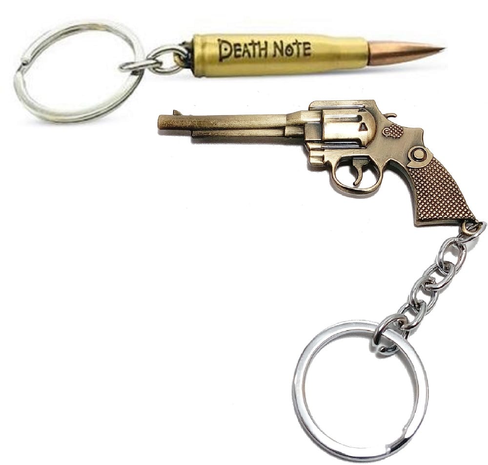 KD COLLECTIONS Combo of PUBG Revolver Keychain & Gun Bullet Keychain Metal – Golden Color – 2 Keychains