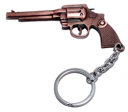 KD COLLECTIONS Revolver Gun Pistol Shaped Metal Keychain For Bike & Cars – Brown Color - Pack Of 1 Keychain