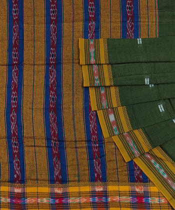 Olive Sambalpuri Handwoven Single Ikat Cotton Saree