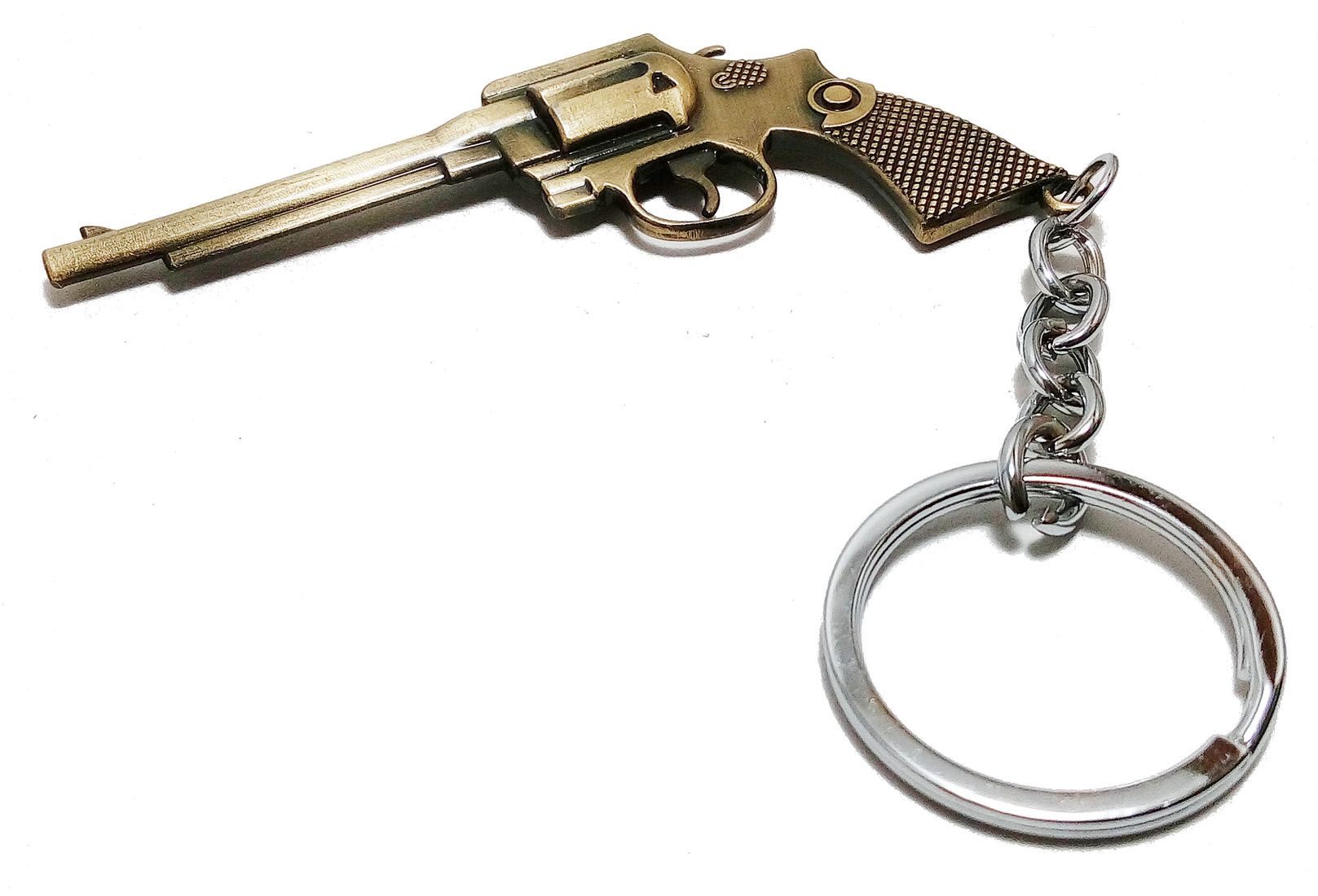 KD COLLECTIONS Revolver Gun Pistol Shaped Metal Keychain For Bike & Cars – Golden Color - Pack Of 1 Keychain