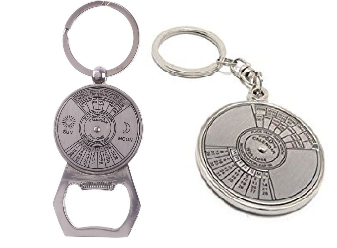 KD COLLECTIONS Combo of Calender Bottle Opener Keychain & Round Calendar Keychain – Pack of 2 Keychains