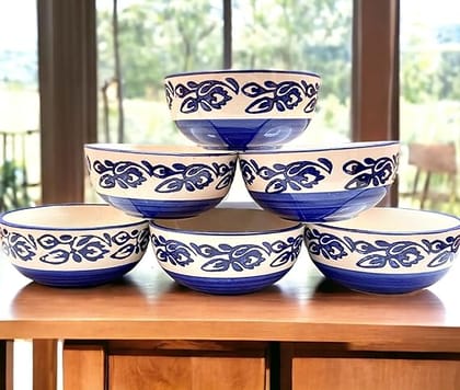 STOREPEDIA Handmade Serving Bowl Set for Snacks, Cereal, Vegetable, Curry, Dessert, Multipurpose Bowls Set, Microwave & Dishwasher Safe, Ceramic Katori Set of 6 200 ml