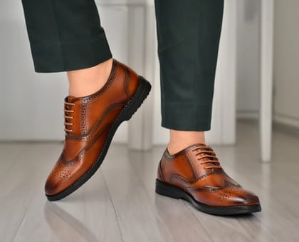 MANSTARK PRESENT 100% GENUINE LEATHER HANDCRAFTED FORMAL LACE-UP DERBY STYLE SHOES FULL BROUGES WITH WINGTIPS FOR MENS.