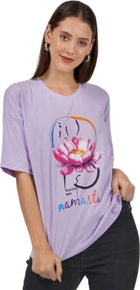 BlueFicus Printed Oversize Cotton Tshirt for Women Short Sleeve Tshirt for Casual Wear (Lavender)