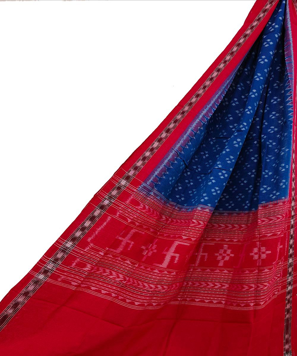 Blue Red Sambalpuri Handwoven Single Ikat Cotton Dupatta SFCDUP1441