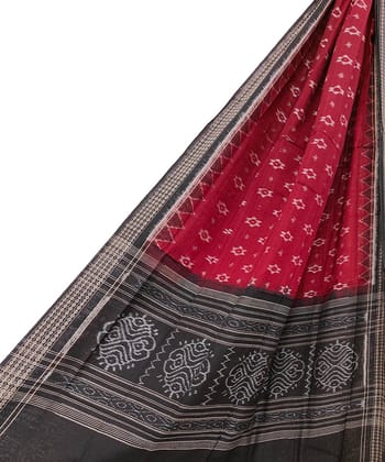 Maroon Black Sambalpuri Handwoven Single Ikat Cotton Dupatta SFCDUP1443