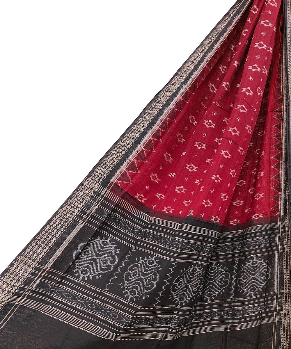 Maroon Black Sambalpuri Handwoven Single Ikat Cotton Dupatta SFCDUP1443