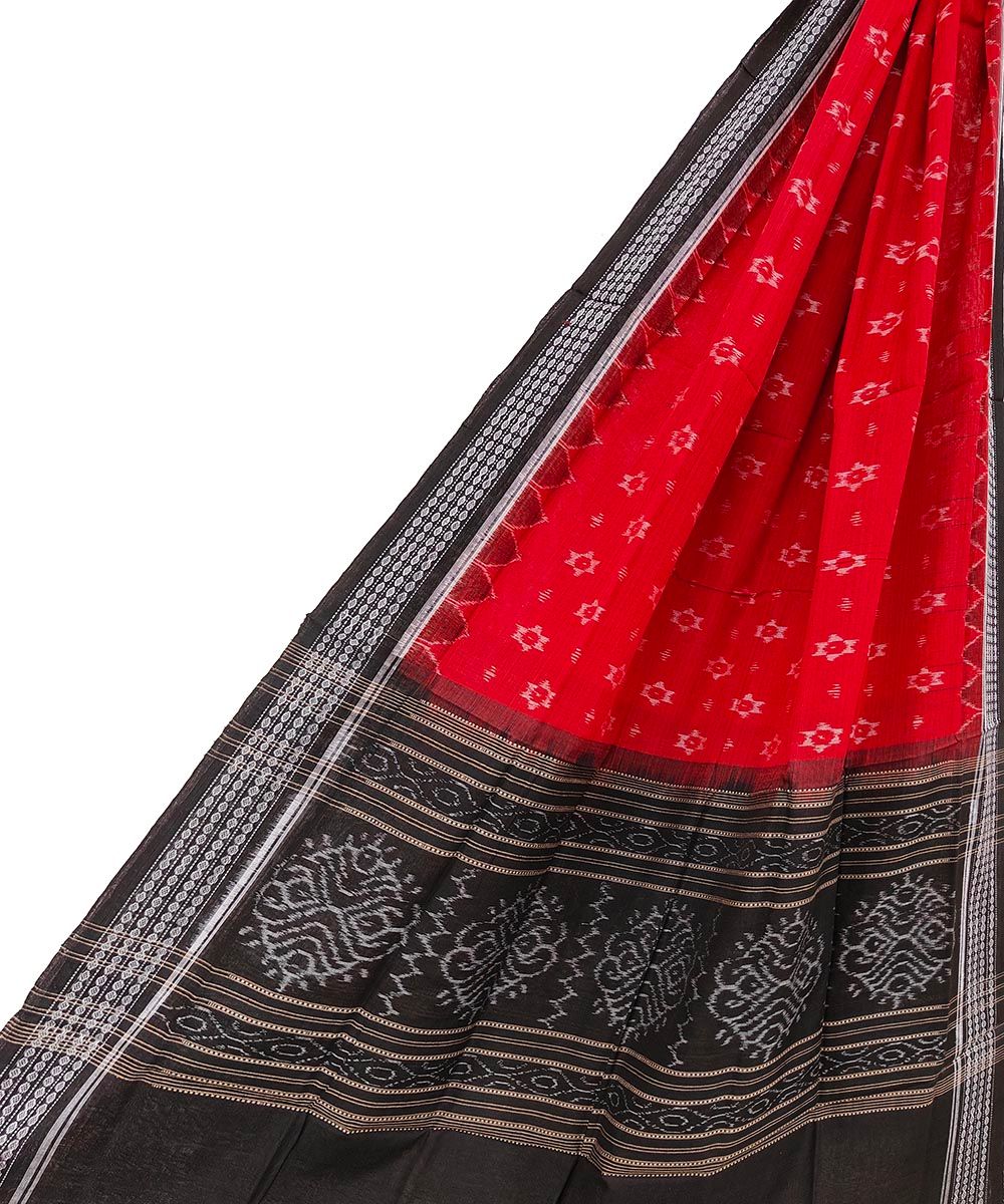 Red Black Sambalpuri Handwoven Single Ikat Cotton Dupatta SFCDUP1445