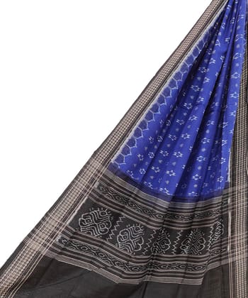 Blue Black Sambalpuri Handwoven Single Ikat Cotton Dupatta SFCDUP1446