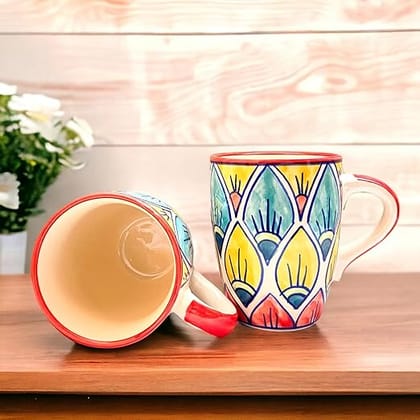 STOREPEDIA Handmade Ceramic Coffee Mug, Coffee, Soup Tea, Chai Milk Mugs, Cups for Daily, Office, Home Multipurpose Use, Microwave Dishwasher Safe Large Size, 400 ml Set of 2, MultiColor