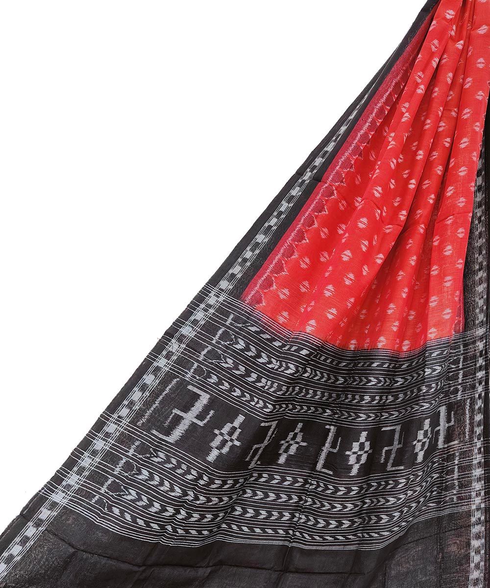 Rust Black Sambalpuri Handwoven Single Ikat Cotton Dupatta SFCDUP1451