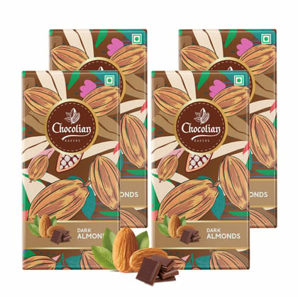 Chocolian Bakers Almond Dark Chocolate Bar - Pack of 4 | 100% Veg | Eggless |