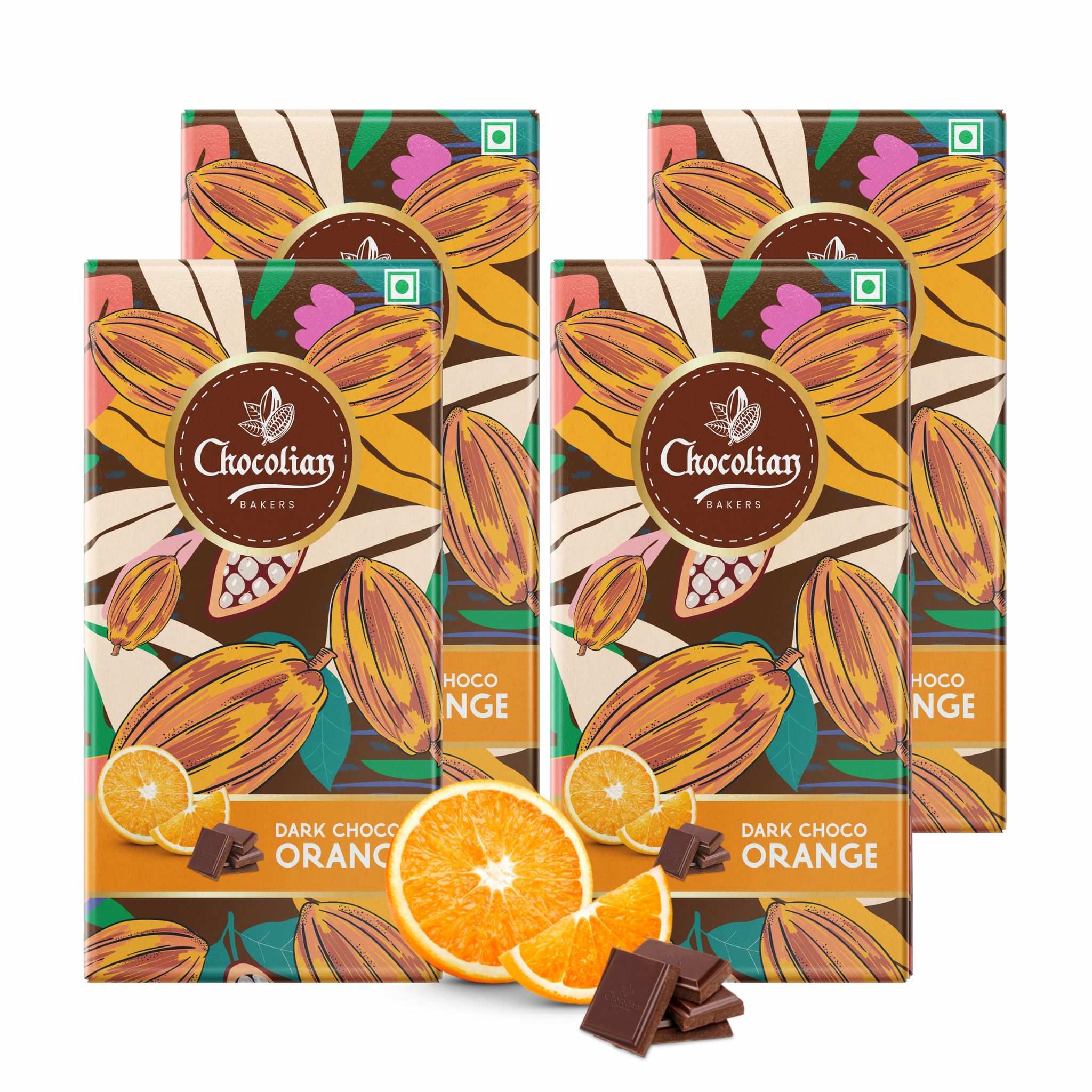 Chocolian Bakers Dark Chocolate with Orange | Pack of 4 | Dark Chocolate | 100% Veg | Eggless |