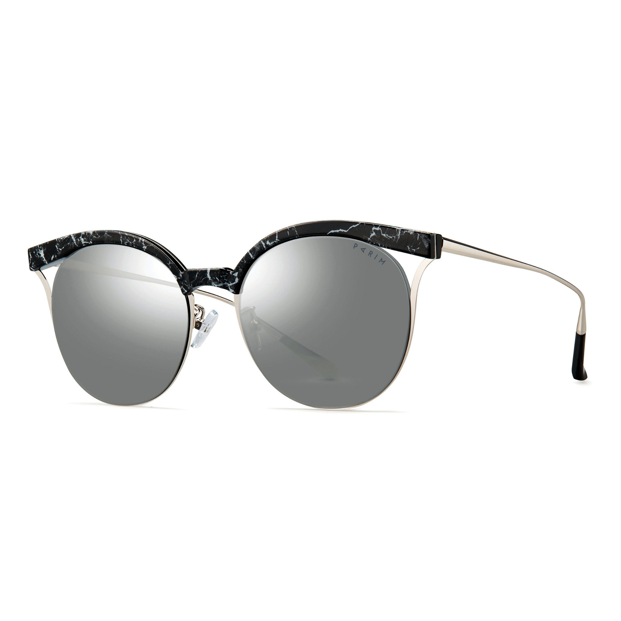 PARIM UV Protected Women's Round Designer Sunglasses Frame: Black / Silver, Lenses: Non-polarized Silver Mercury