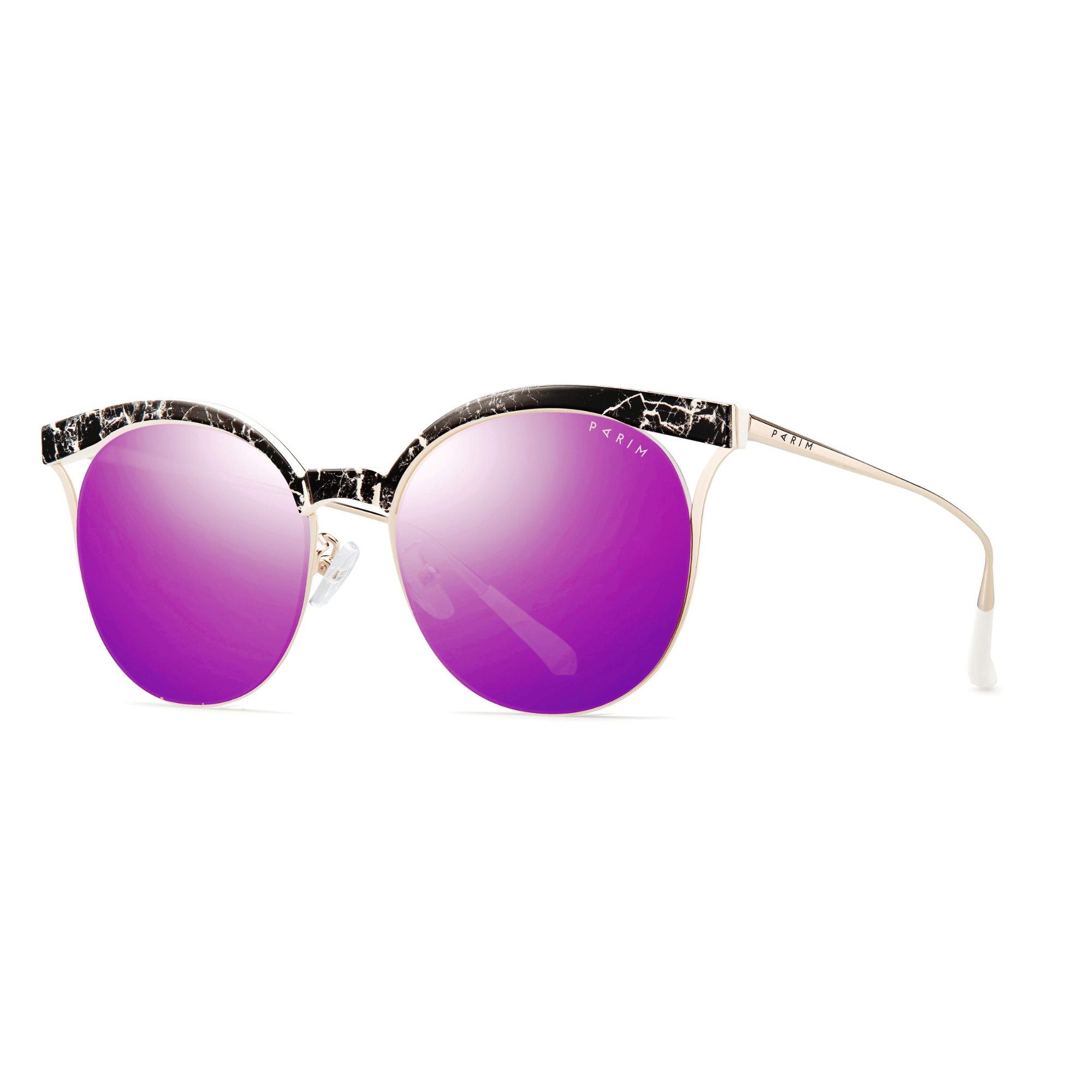 PARIM UV Protected Women's Round Designer Sunglasses Frame: Black / Silver, Lenses: Non-polarized Purple Mercury