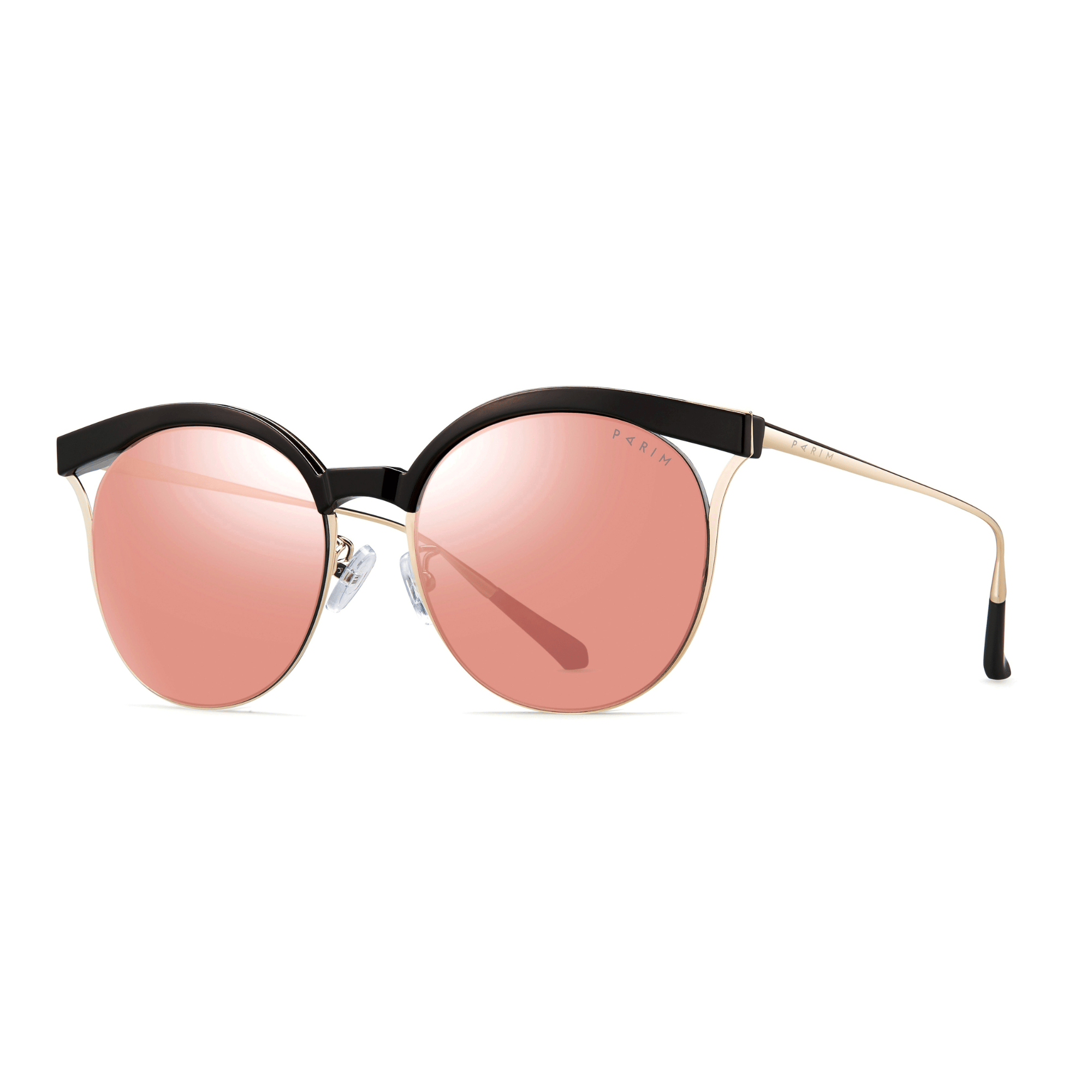 PARIM UV Protected Women's Round Designer Sunglasses Frame: Black/Golden, Lenses: Non-polarized Rose Gold Mirrored