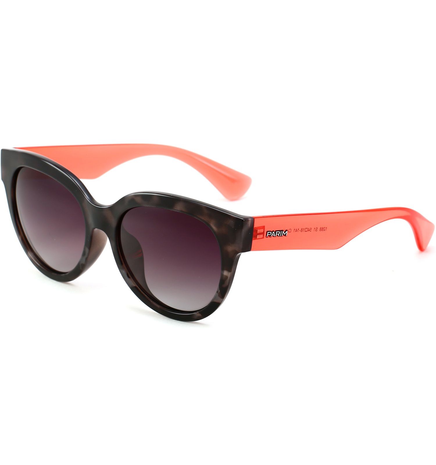 PARIM Polarized Women's Round Sunglasses Grey::Red Frame / Grey::Violet Lenses | SKU 1288 S1