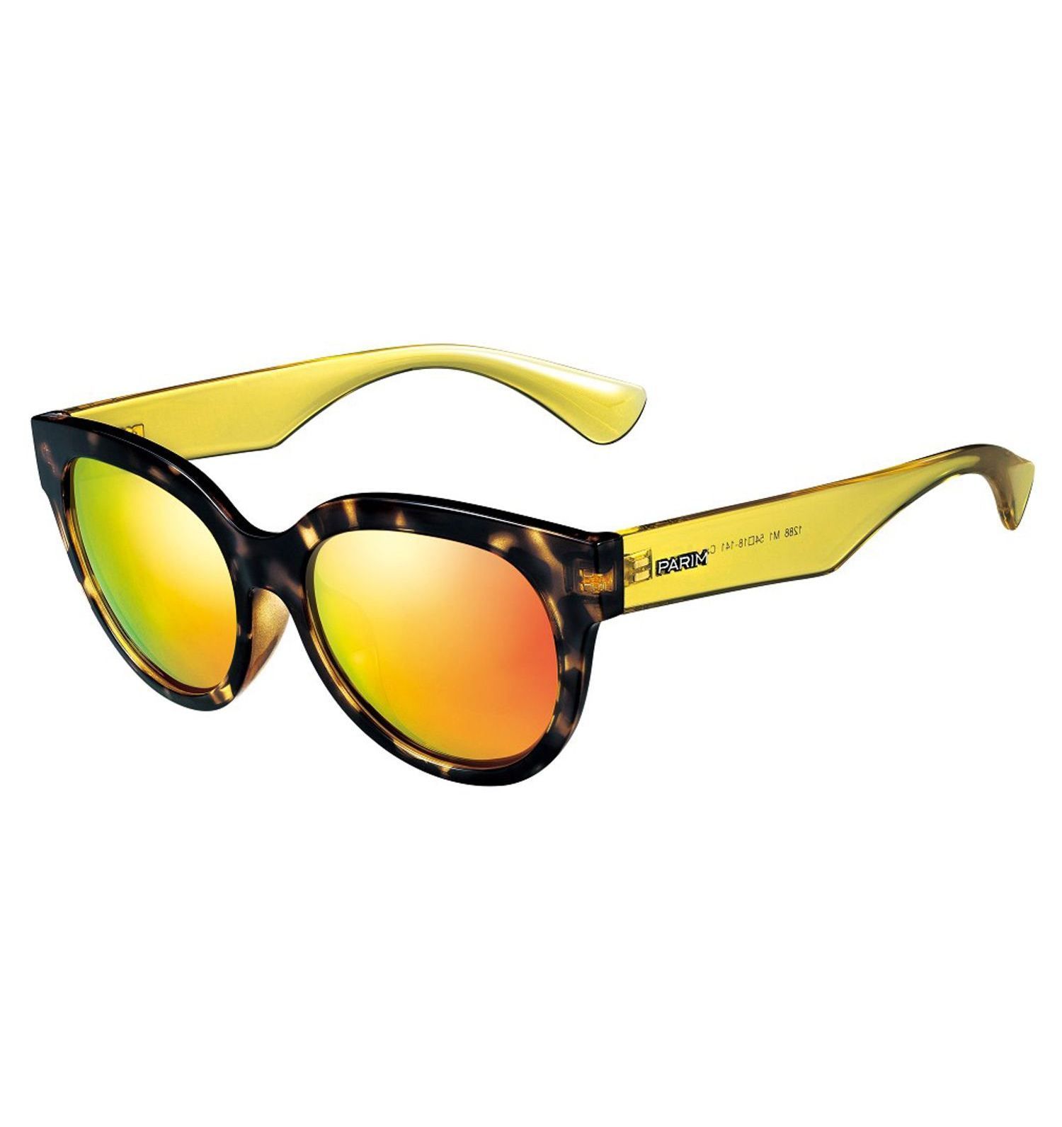 PARIM Polarized Women's Round Sunglasses Brown:Yellow Frame/Orange:Golden:Yellow Lenses|SKU 1288 M1