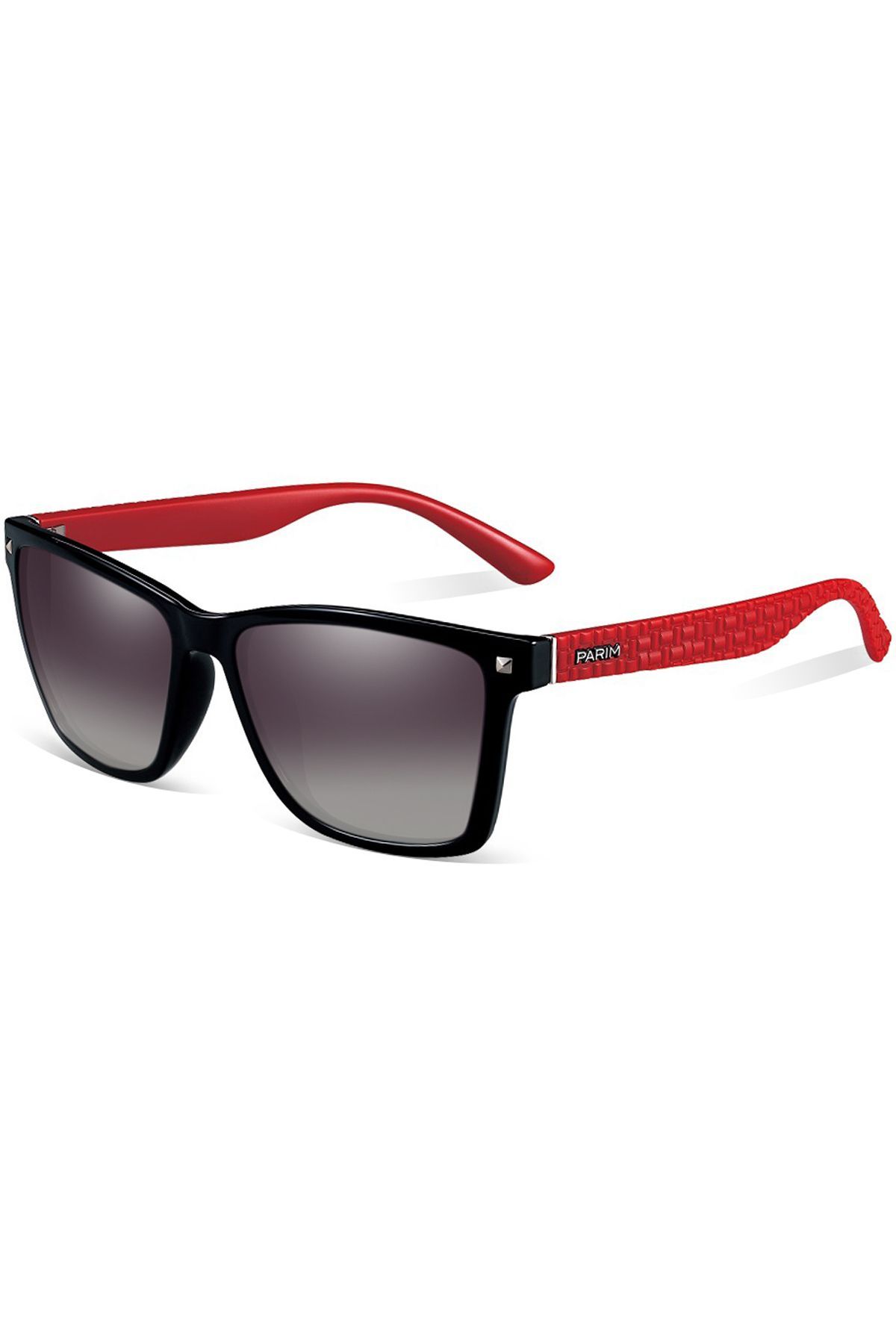 PARIM Polarized Unisex  Rectangular::Wayfarer Sunglasses Black::Red Frame / Grey Lenses | SKU 1287 B1