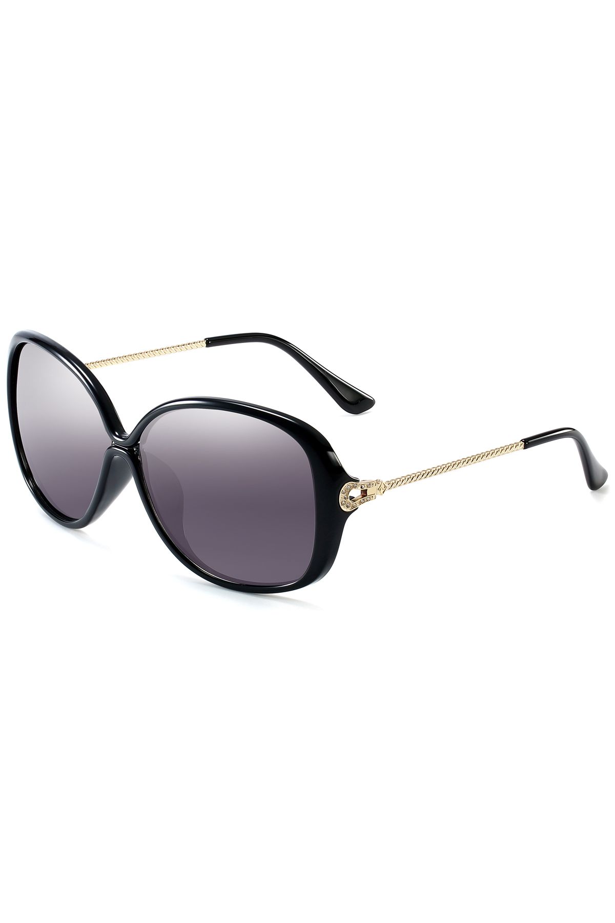 PARIM Polarized Women's Rectangular Sunglasses Black::Golden Frame / Grey Lenses | SKU 1193 B1