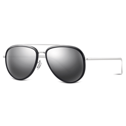 PARIM Polarized Unisex  Aviator Sunglasses Black::Silver Frame / Silver::Grey Lenses | SKU 11047 B1