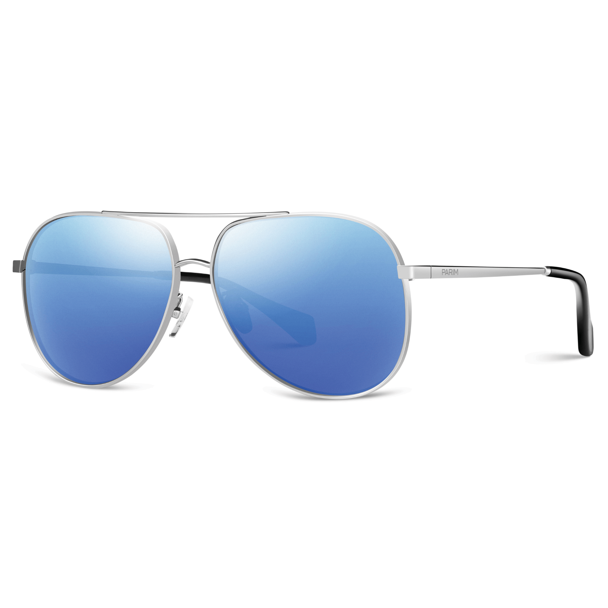 PARIM Polarized Men's Aviator Sunglasses Silver Frame / Blue::Silver Lenses | SKU 11024 N1