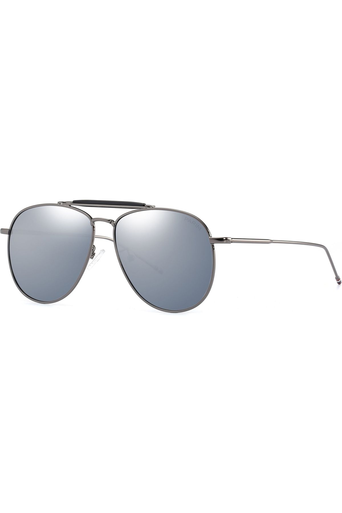 PARIM Polarized Unisex  Aviator Sunglasses Black Frame / Grey::Silver Lenses | SKU 11018 S1