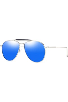 PARIM Polarized Unisex  Aviator Sunglasses Silver Frame / Blue::Silver Lenses | SKU 11018 N1