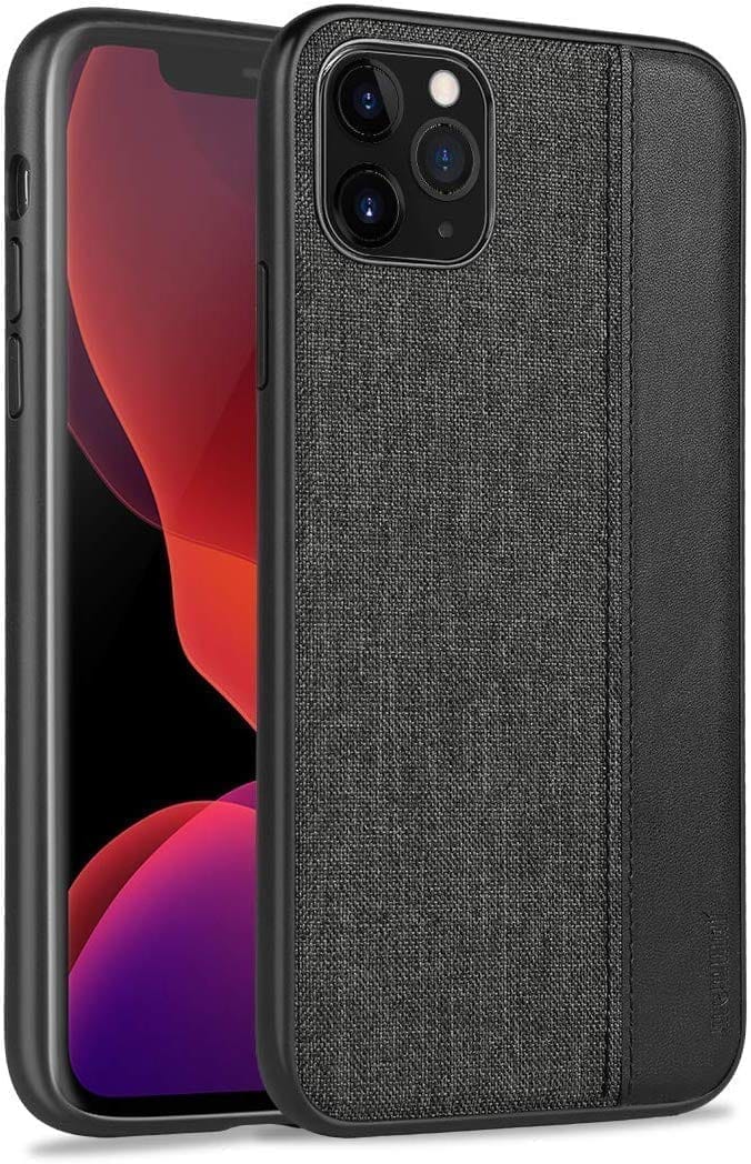 Memumi Premium Series Canvas/Leather Back Cover for Apple iPhone 11 Max Pro Shockproof-Black (6.5")