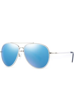 PARIM Polarized Unisex  Aviator Sunglasses Silver::White Frame / Blue Lenses | SKU 11005 W1