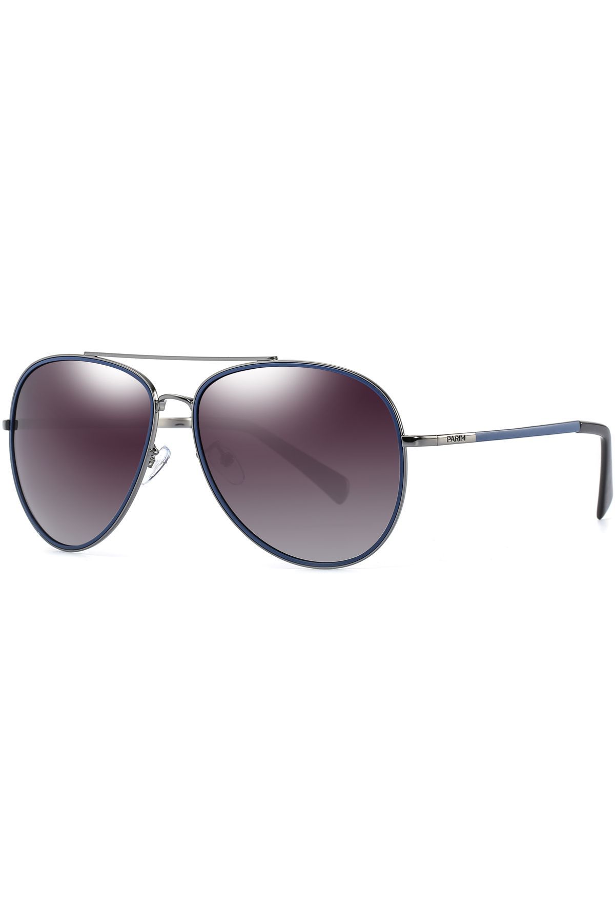 PARIM Polarized Unisex  Aviator Sunglasses Silver::Blue Frame / Brown Lenses | SKU 11005 C1