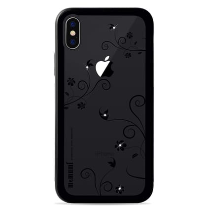 Memumi Crystal Series Tempered Glass Back Cover for Apple iPhone Xs - Dancing-Black) (5.8")